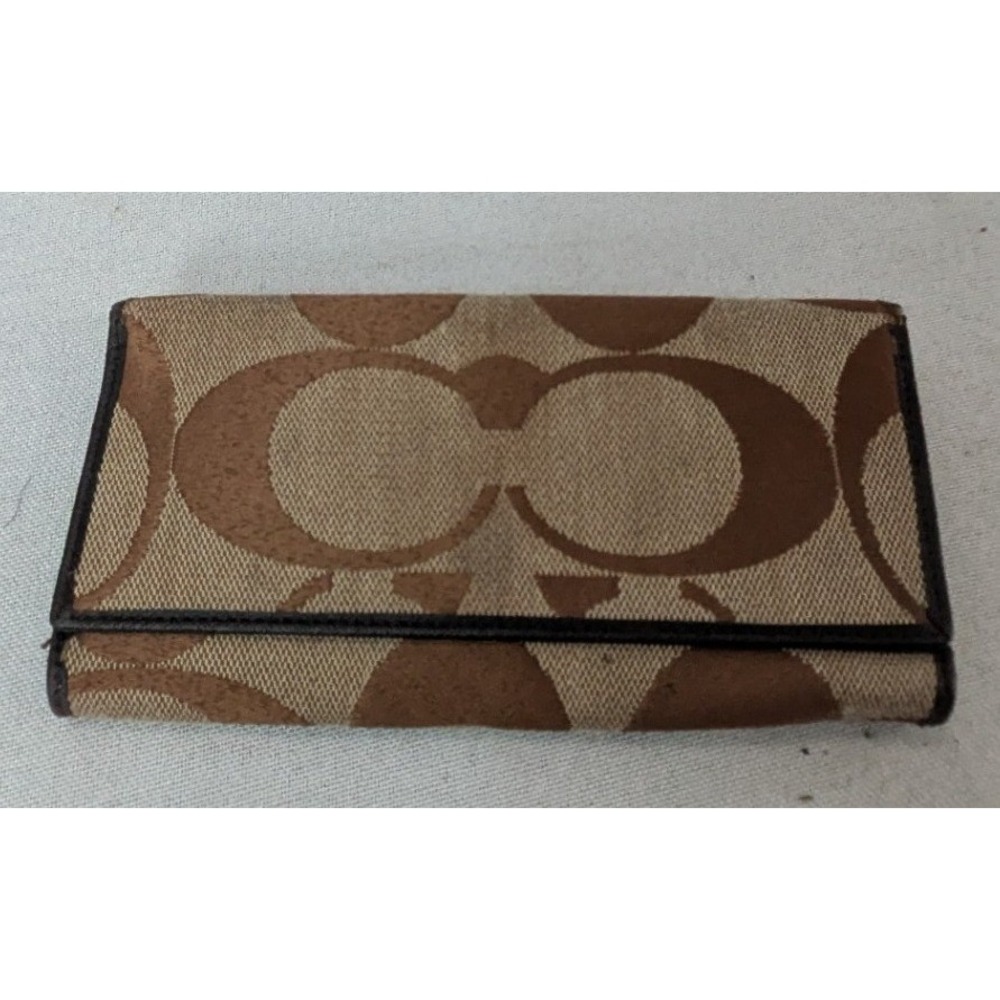 Coach Signature Canvas Trifold Wallet Women OS Brown Fair Monogram Slim